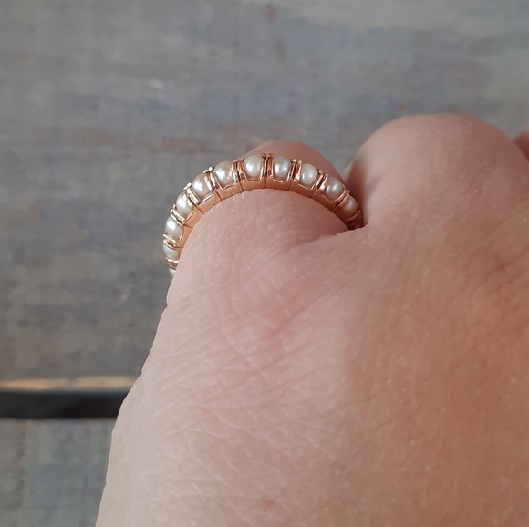 Vintage 18K Yellow Gold Custom Cultured Pearl Eternity Band Ring - Picture 7 of 12